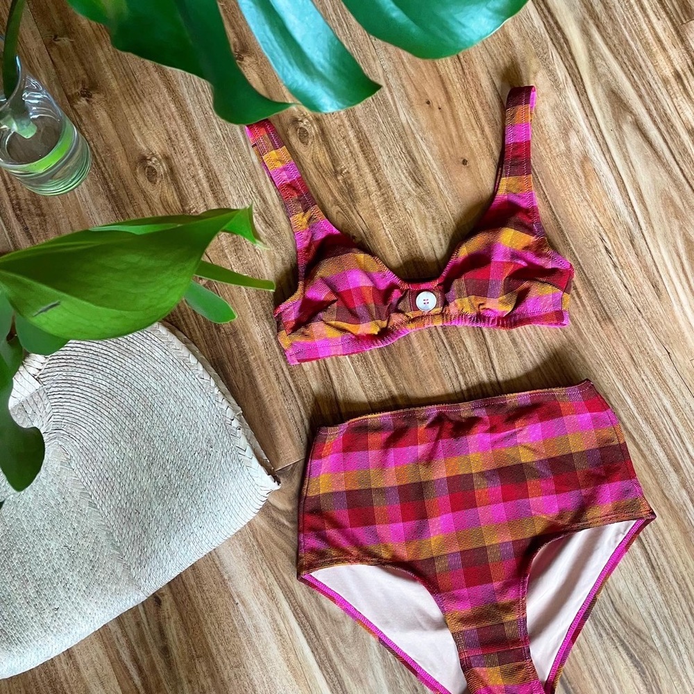 Madewell pink check retro swim set 💗👙